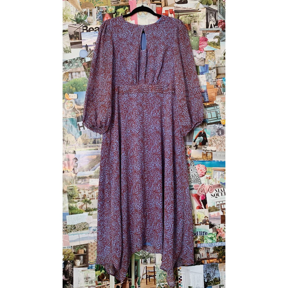 Blue and Red hush Keyhole Puff Sleeve Maxi Dress UK 14/US L